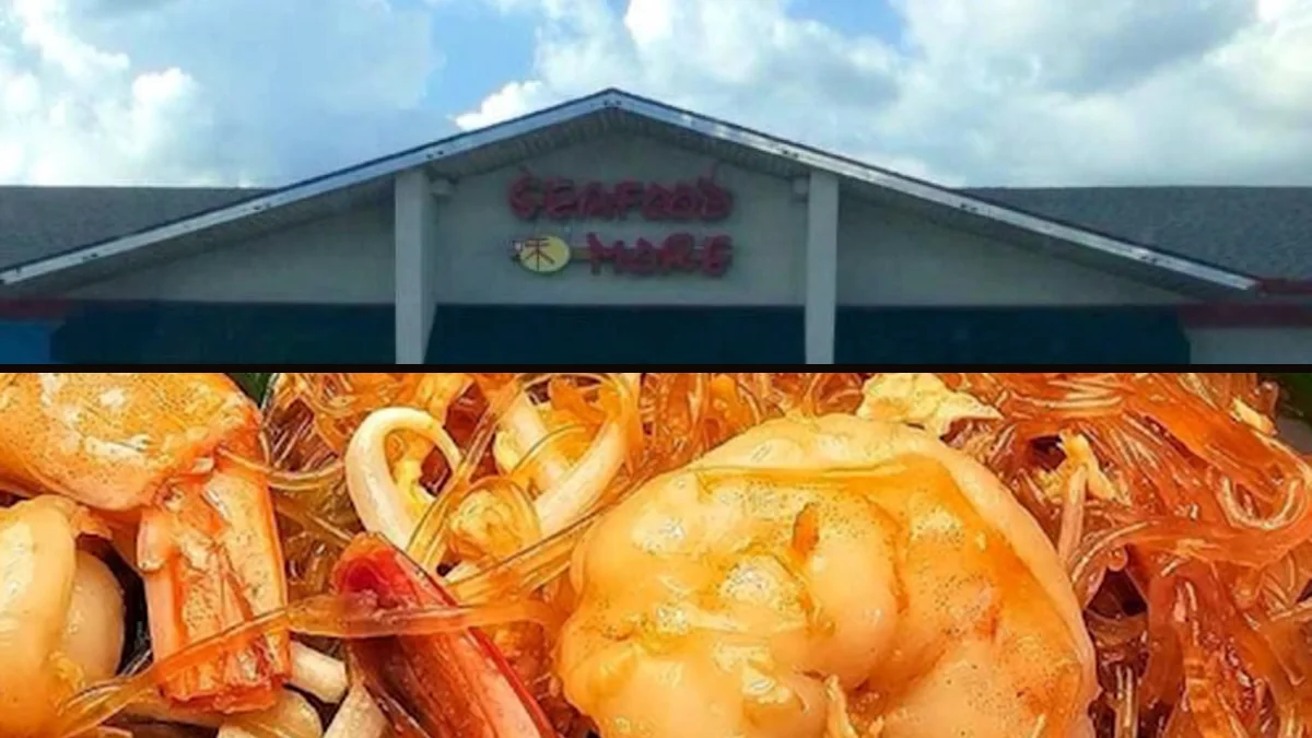 Chinese and seafood dishes on a restaurant table