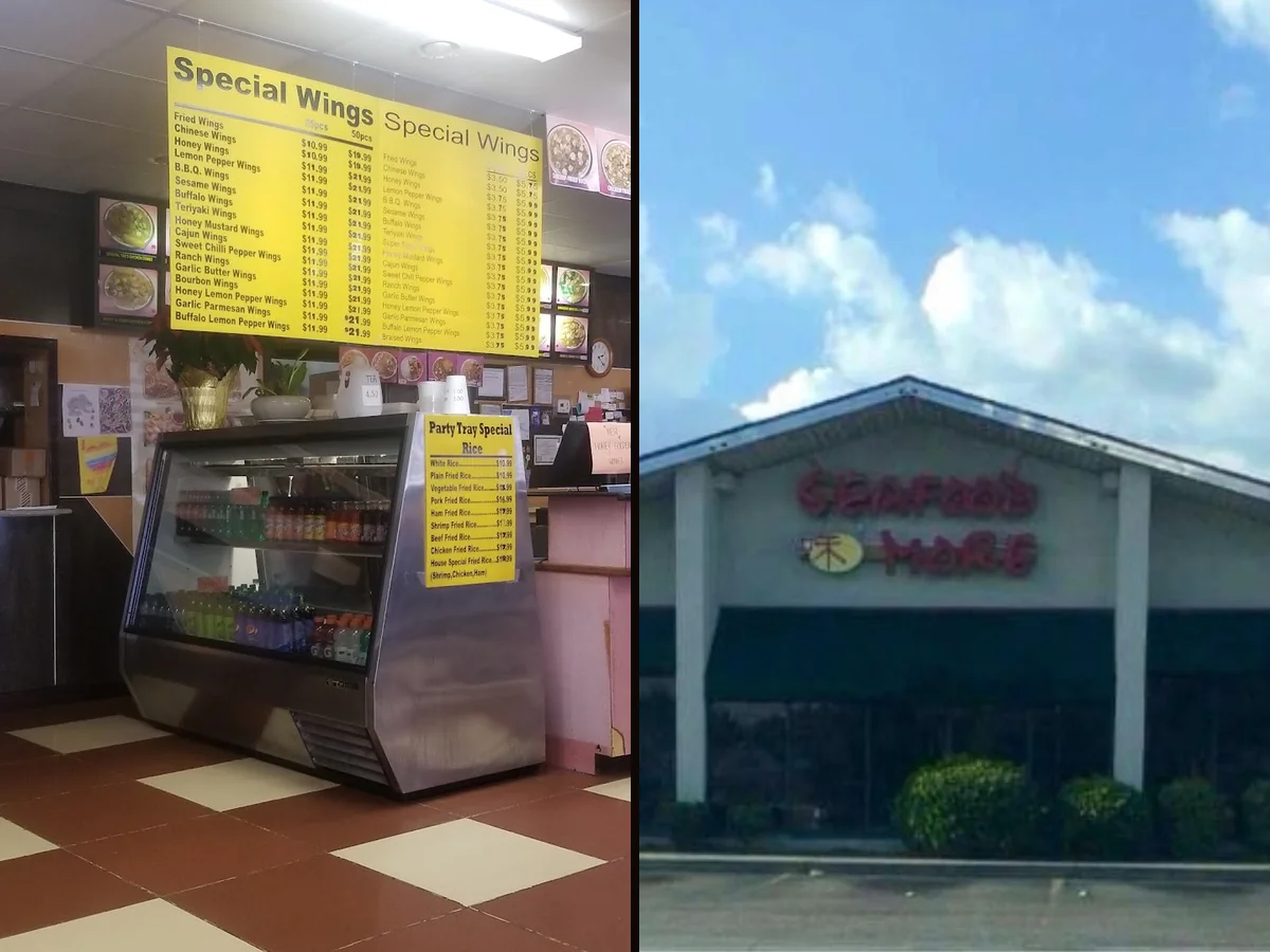 Takeout containers beside a seafood meal