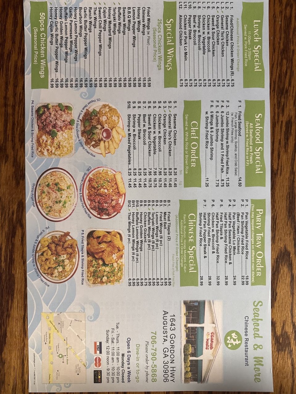 Takeout menu beside a restaurant meal