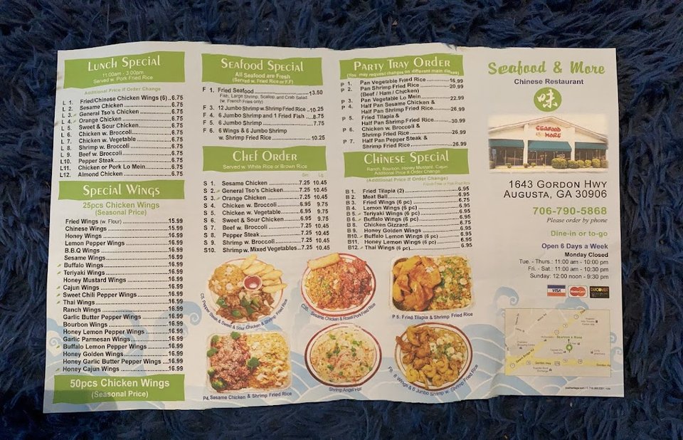 Printed dish list for a Chinese restaurant